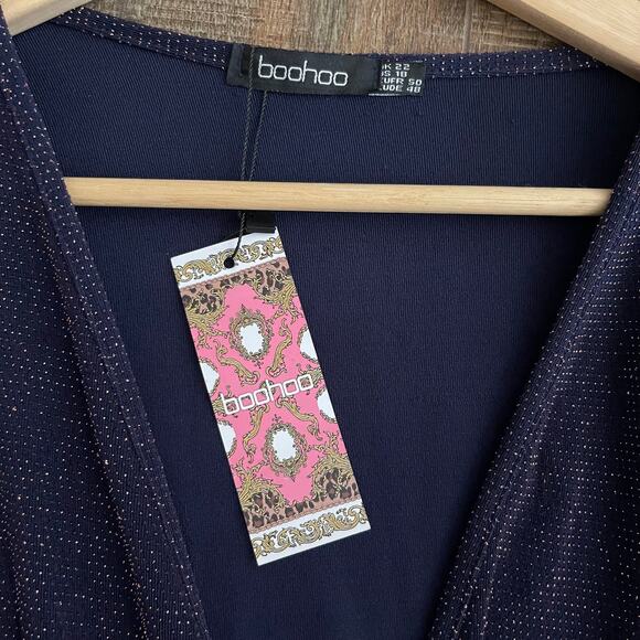 NWT BOOHOO Women's Long Sleeves Wide Legs Metallic Jumpsuit Size 18 - Picture 2 of 12